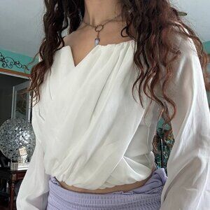 Windsor White, Angelic, Flowy Long-Sleeve Corset Top